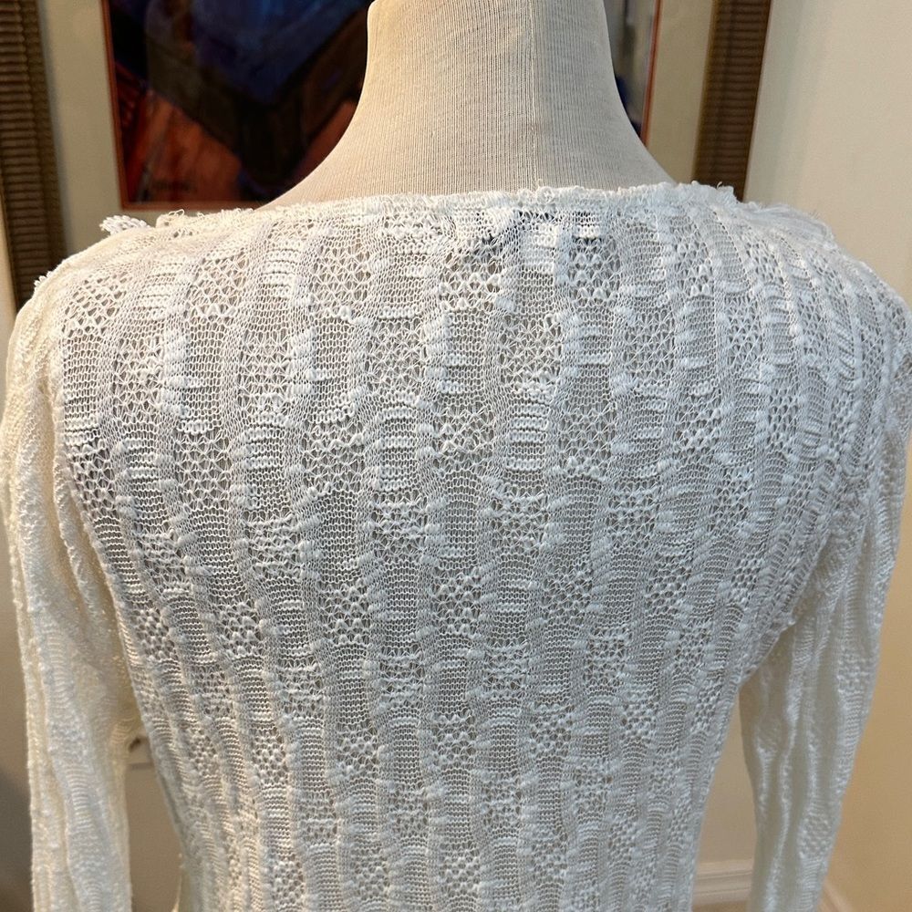 Zba (zee-bo)Elegant White Lace Women Top with Floral Fringe Accents Size Large - Picture 11 of 12